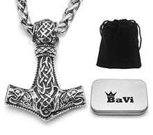 Carica l'immagine nel visualizzatore di Gallery, BaviPower Mjolnir - Collana con ciondolo a forma di martello Thor, con... - Ilgrandebazar