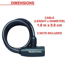 Carica l'immagine nel visualizzatore di Gallery, Master Lock 8126EURDPRO Lucchetto Bici, Chiave, 1.8 m Cavo, Esterno, Nero