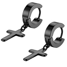 Carica l'immagine nel visualizzatore di Gallery, Flongo orecchini donna uomo croce forma fashion stile argento Argento + Nero - Ilgrandebazar
