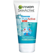 Carica l'immagine nel visualizzatore di Gallery, Garnier Skin Active Pure Active 3in1 Argilla, Pelli Miste - Con Imperfezioni Detergente + Scrub + Maschera, 150 ml