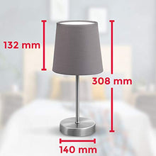 Carica l'immagine nel visualizzatore di Gallery, Lampada da comodino, tavolo con paralume in tessuto grigio,... - Ilgrandebazar
