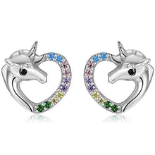 Carica l'immagine nel visualizzatore di Gallery, Qings Orecchini Unicorno Arcobaleno, 925 Sterline Argento Orecchini...