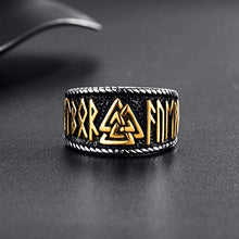 Carica l'immagine nel visualizzatore di Gallery, Valily Anello Vichingo Runa con Valknut Acciaio Oro E Argento - Ilgrandebazar