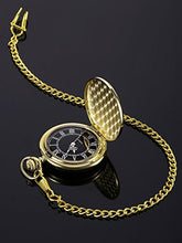 Carica l'immagine nel visualizzatore di Gallery, Orologio da Taschino al Quarzo per Uomo con Quadrante Nero e Catena Oro - Ilgrandebazar