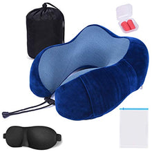 Carica l'immagine nel visualizzatore di Gallery, 🏆Realife【Kit 5Pz】Cuscino Da Viaggio In Memory Foam +🎁4 Omaggi. Cuscino Blu