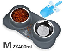 Carica l'immagine nel visualizzatore di Gallery, Pecute Ciotole per Cani Gatti in Acciaio Inox con Tappetino 2 x 400 ml - Ilgrandebazar