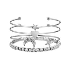 Carica l'immagine nel visualizzatore di Gallery, OULII Bracciali Donna Con Strass Stella Luna Cuore In Argento Per - Ilgrandebazar