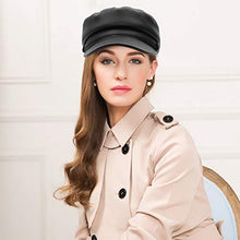 Carica l'immagine nel visualizzatore di Gallery, GEMVIE Donna Cappello con Visiera Berretto da PU Pelle Retro Classico Nero