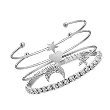 Carica l'immagine nel visualizzatore di Gallery, OULII Bracciali Donna Con Strass Stella Luna Cuore In Argento Per - Ilgrandebazar
