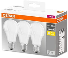 Carica l'immagine nel visualizzatore di Gallery, Osram LED Base Classic A Lampadina E27, 8.5W, 60 W, Luce Bianco Caldo, Confezione con 3 pezzi