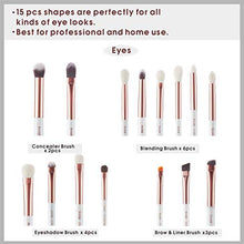 Carica l'immagine nel visualizzatore di Gallery, Jessup 15Pz Bianco perla/Oro rosa Set di pennelli per trucco professionale...