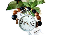 Carica l'immagine nel visualizzatore di Gallery, Orologio da polso donna elasticizzato Bracciale perle Legno Bianco Nero... - Ilgrandebazar