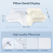 Carica l'immagine nel visualizzatore di Gallery, HOMCA Cuscino Cervicale Ergonomico Cuscino Memory Foam per Supporto Cuscino Ortopedico per Dormire sul Fianco e sulla Schiena