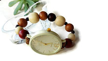 Carica l'immagine nel visualizzatore di Gallery, Orologio da polso bracciale elastico con perle legno marrone beige bordeaux... - Ilgrandebazar