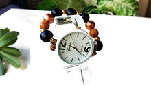 Carica l'immagine nel visualizzatore di Gallery, Orologio da polso donna elasticizzato Bracciale perle Legno Bianco Nero... - Ilgrandebazar