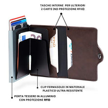 Carica l'immagine nel visualizzatore di Gallery, Porta Carte Di Credito Uomo By Bewmer Portafoglio Rigido Fermasoldi E Marrone
