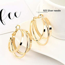Carica l'immagine nel visualizzatore di Gallery, Orecchini a cerchio in argento Sterling 925 a forma di Tre Cerchi Dorati.