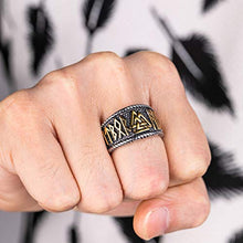 Carica l'immagine nel visualizzatore di Gallery, Valily Anello Vichingo Runa con Valknut Acciaio Oro E Argento - Ilgrandebazar
