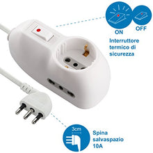 Carica l'immagine nel visualizzatore di Gallery, Electraline 62033 Multipresa 3 posti 1 schuko + 2 bivalenti 3m, Bianco