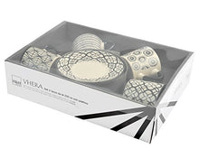 Carica l'immagine nel visualizzatore di Gallery, H&amp;H Vhera Set 4 Tazze Tè con Piatto, Stoneware, Bianco/Nero, 220 ml - Ilgrandebazar