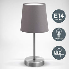 Carica l'immagine nel visualizzatore di Gallery, Lampada da comodino, tavolo con paralume in tessuto grigio,... - Ilgrandebazar