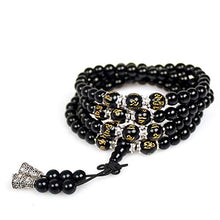 Carica l'immagine nel visualizzatore di Gallery, Htulip, collana con 108 perline in ossidiana nera da 6 mm, occhio di...