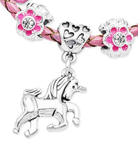 Carica l'immagine nel visualizzatore di Gallery, Braccialetto in pelle rosa da ragazza con charm e inserto a forma di... - Ilgrandebazar