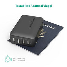 Carica l'immagine nel visualizzatore di Gallery, RAVPower - Caricatore da Muro RAVPower, 4 Porte USB (40W/8A Max, 2.4A Nero - Ilgrandebazar