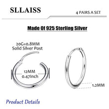 Carica l'immagine nel visualizzatore di Gallery, Sllaiss 4 Paia Mini Orecchini Cerchio 925 Argento per Donne Piccolo Rotondo... - Ilgrandebazar