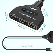 Carica l'immagine nel visualizzatore di Gallery, Switch HDMI 4k, Techole Interruttore 3 In 1 Out con Cavo, Supporta 4K,...