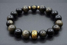 Carica l'immagine nel visualizzatore di Gallery, Mayting Bracciale in Ossidiana Color oro 10mm, Regalo Braccialetto Elastico... - Ilgrandebazar