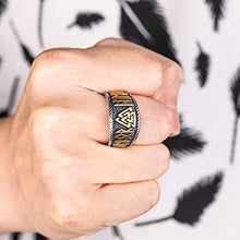 Carica l'immagine nel visualizzatore di Gallery, Valily Anello Vichingo Runa con Valknut Acciaio Oro E Argento - Ilgrandebazar