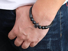 Carica l'immagine nel visualizzatore di Gallery, COAI Bracciale Bolo da Uomo In Vera Pelle Intrecciata con Perle in Onice Elmo