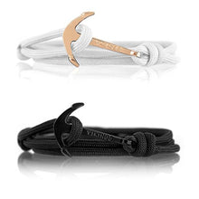Carica l'immagine nel visualizzatore di Gallery, Vikings, set di 2 bracciali in nylon con ancora acciaio inox, Bianco Nero - Ilgrandebazar
