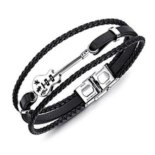 Carica l'immagine nel visualizzatore di Gallery, Jlbuay Bracciale da Uomo acciaio inossidabile vero cuoio bracciale... - Ilgrandebazar