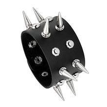Carica l'immagine nel visualizzatore di Gallery, MILAKOO - Bracciale in pelle punk con borchie e rivetti rock, C1: Nero.