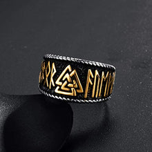 Carica l'immagine nel visualizzatore di Gallery, Valily Anello Vichingo Runa con Valknut Acciaio Oro E Argento - Ilgrandebazar