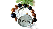 Carica l'immagine nel visualizzatore di Gallery, Orologio da polso donna elasticizzato Bracciale perle Legno Bianco Nero... - Ilgrandebazar