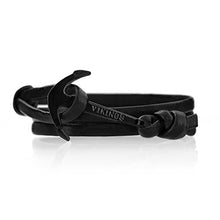 Carica l'immagine nel visualizzatore di Gallery, Vikings - Set di 2 bracciali in Pelle con Ancora e Cannonball Nero/Argento - Ilgrandebazar