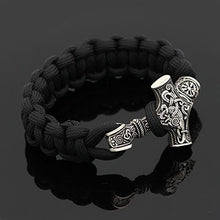 Carica l'immagine nel visualizzatore di Gallery, Black Paracord con martello di Thor Rune nodo amuleto Mjolnir esterna in... - Ilgrandebazar