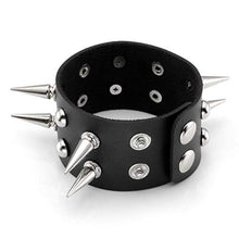 Carica l'immagine nel visualizzatore di Gallery, MILAKOO - Bracciale in pelle punk con borchie e rivetti rock, C1: Nero.