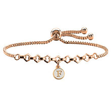 Carica l'immagine nel visualizzatore di Gallery, Braccialetto in oro rosa con iniziale e lettere dell'alfabeto, regolabile, F - Ilgrandebazar