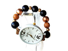 Carica l'immagine nel visualizzatore di Gallery, Orologio da polso donna elasticizzato Bracciale perle Legno Bianco Nero... - Ilgrandebazar