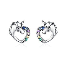 Carica l'immagine nel visualizzatore di Gallery, CNNIK Orecchini a forma di cuore unicorno in argento 925 per le donna...