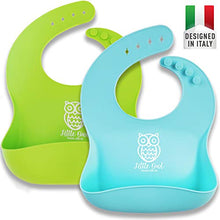 Carica l'immagine nel visualizzatore di Gallery, ❤️ Little Owl Bavaglini Silicone Impermeabili con Tasca Celeste/Verde