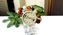 Carica l'immagine nel visualizzatore di Gallery, Orologio da polso bracciale elastico con perle legno marrone beige bordeaux... - Ilgrandebazar