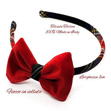 Carica l'immagine nel visualizzatore di Gallery, Cerchietto per capelli bambina in tessuto Tartan con fiocco velluto Made... - Ilgrandebazar