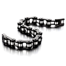 Carica l'immagine nel visualizzatore di Gallery, COOLSTEELANDBEYOND Maschile Nero Argento Due Toni Bracciale da Uomo, Catena... - Ilgrandebazar