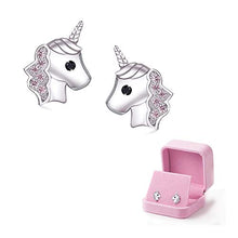Carica l'immagine nel visualizzatore di Gallery, Orecchini unicorno per ragazze, Rosa Argento 925 a bottone...