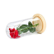 Carica l'immagine nel visualizzatore di Gallery, Ledmomo - Lampada con rosa in seta e luce a LED, cupola di vetro e base... - Ilgrandebazar